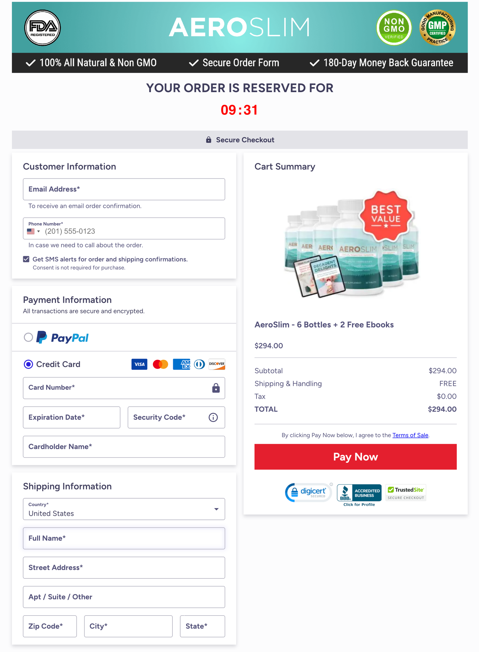 AeroSlim Official Website Secure Order Page